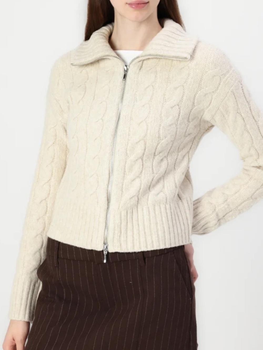 Hollister Cream Cable-Knit Zip Cardigan